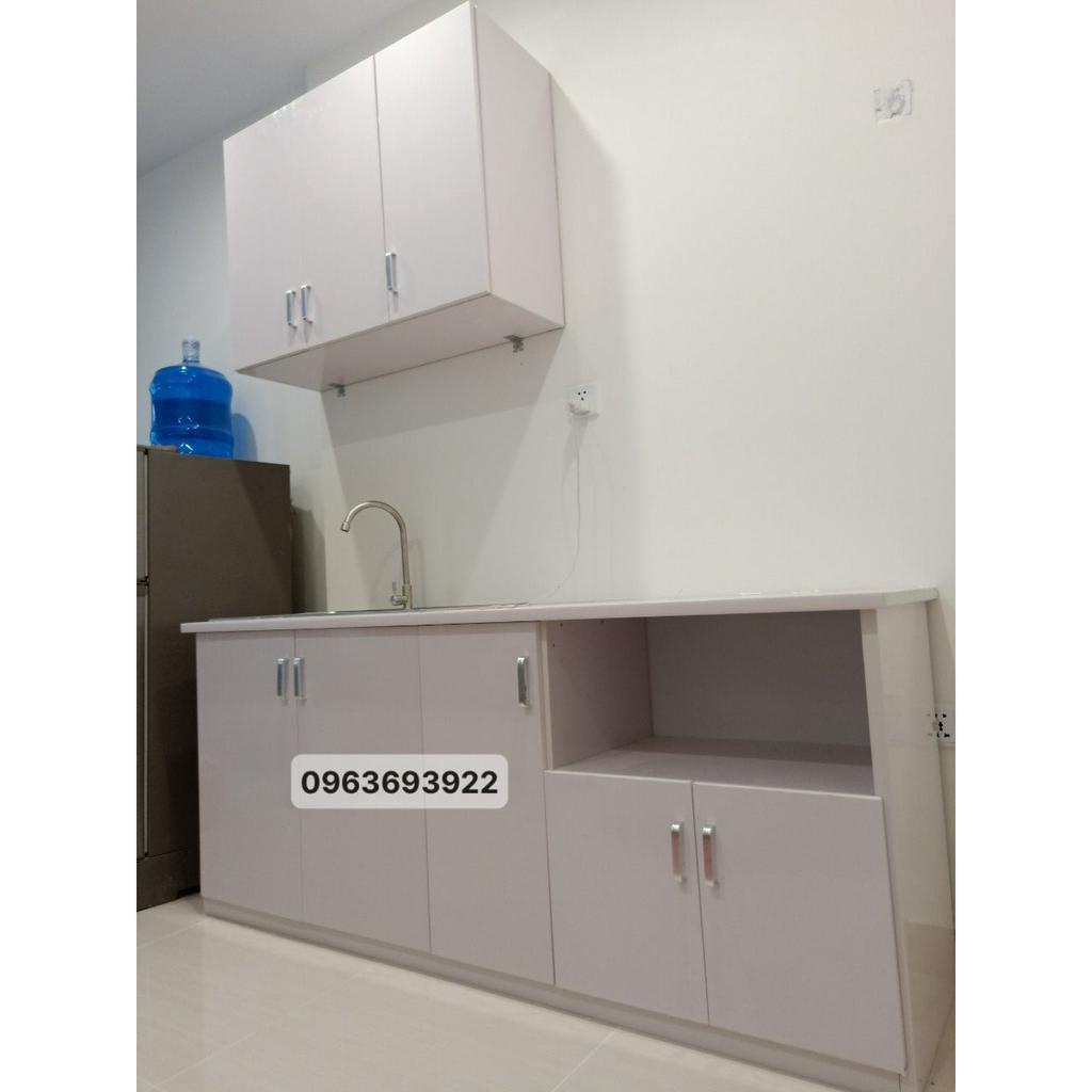 Tủ bếp nhựa Đài Loan cao cấp, có kệ để lò vi sóng kích thước 180x80x50cm tặng kèm chậu rửa, vòi nước đầy đủ