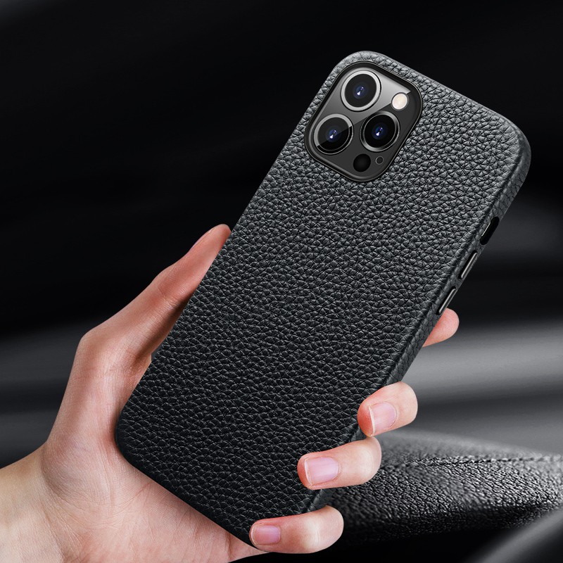 Bao Da Điện Thoại Bằng Da Bò Thật Cao Cấp Phối Nút Kim Loại Nhôm Cho iphone 13 12 pro max 12 mini 11 pro max Ốp