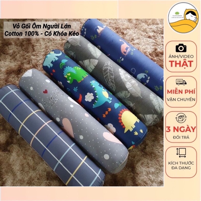 Vỏ Gối Ôm Kéo Khóa Cotton 100% Loại Đẹp ,Kích thước 30*95cm ,Áo Gối Ôm Dây Kéo Nhiều Màu