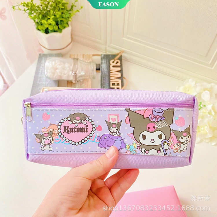 SANRIO Túi Đựng Bút Hai Ngăn Có Khóa Kéo Họa Tiết Mèo hello kitty Dễ Thương Ốp