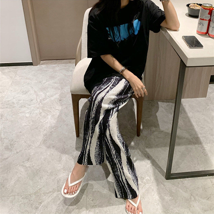 Quần ống rộng chất liệu voan lụa lạnh lưng cao xếp ly in họa tiết màu loang 2021 dành cho nữ GavinBrown | BigBuy360 - bigbuy360.vn