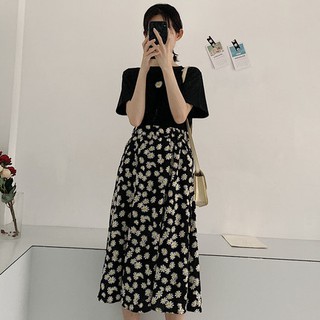 Áo phông + chân váy hoa cúc dáng ngắn, dáng dài Ulzzang Order