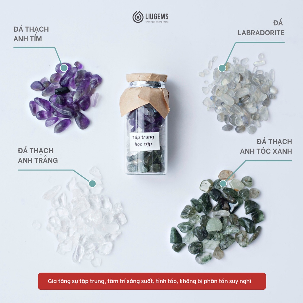 Đá Thanh Tẩy Đựng Hũ Năng Lượng Phong Thuỷ Liugems, Mix Thảo Mộc, Muối Hồng Himalaya
