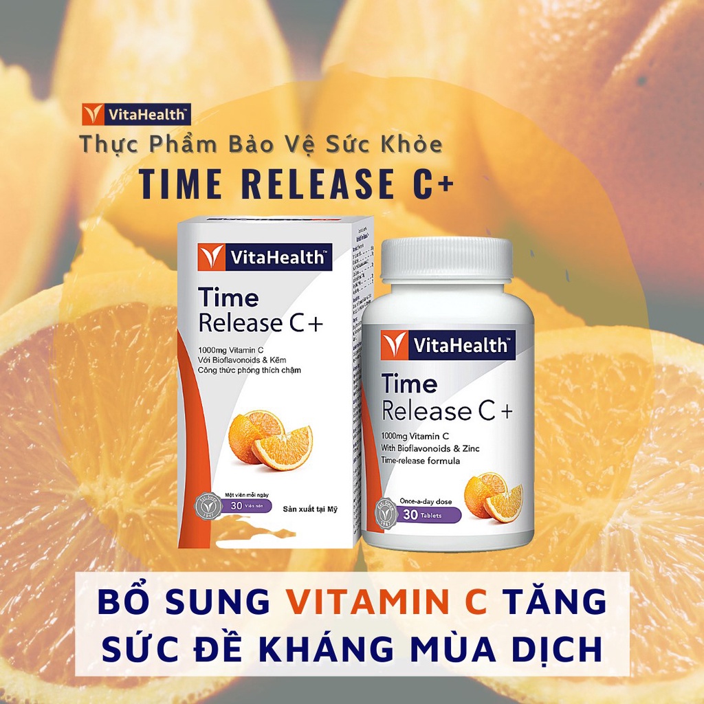 Viên uống bổ sung vitamin C 1000mg giúp tăng đề kháng Vitahealth Time Release C 1000 lọ 30 Viên