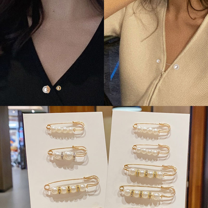Bộ ghim băng cài áo thu gọn lưng quần đính hạt ngọc trai nhân tạo thanh lịch tiện lợi
