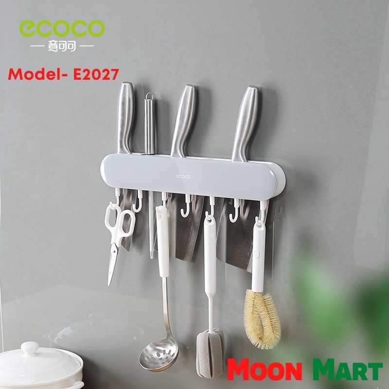 Giá treo đồ nhà bếp, kệ bếp treo dao dán tường ECOCO E2027, móc treo khăn bếp đựng dao thìa đũa chống nấm mốc
