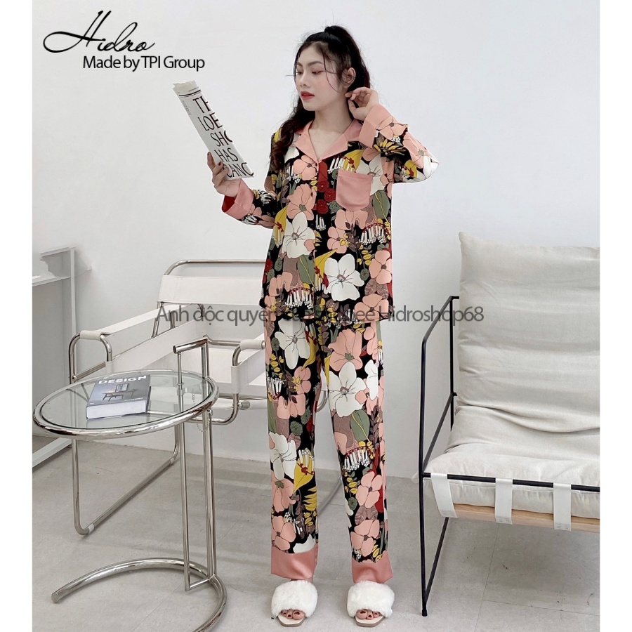 Bộ Pijama Lụa Dài Tay Cao Cấp Chất Mềm Mịn Không Nhăn Họa Tiết Nhiều Màu Hàng Thiết Kế