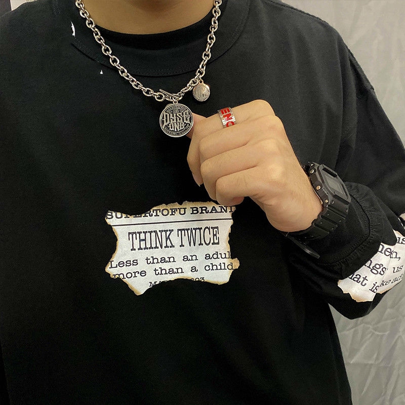 Dây Chuyền Mặt Thẻ Tròn Khắc Chữ Phong Cách Hip-Hop