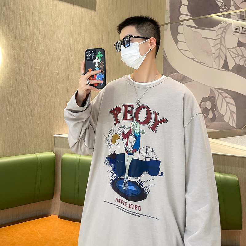 Áo Thun Cotton Cổ Tròn Tay Dài Dáng Rộng In Họa Tiết Hoạt Hình Nhiều Màu Sắc Size S-5XL