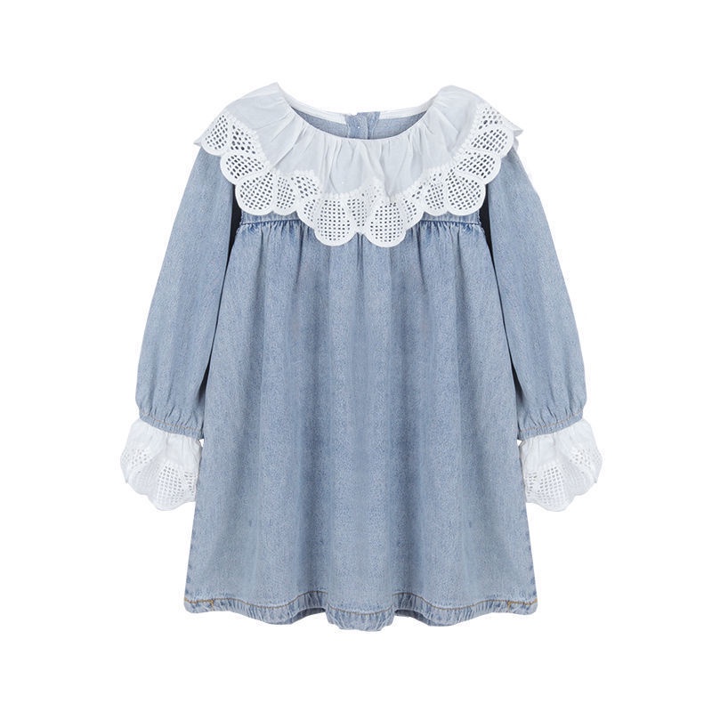 Đầm Denim Cổ Búp Bê Ngọt Ngào Và Thời Trang Mùa Xuân Mới Cho Bé Gái
