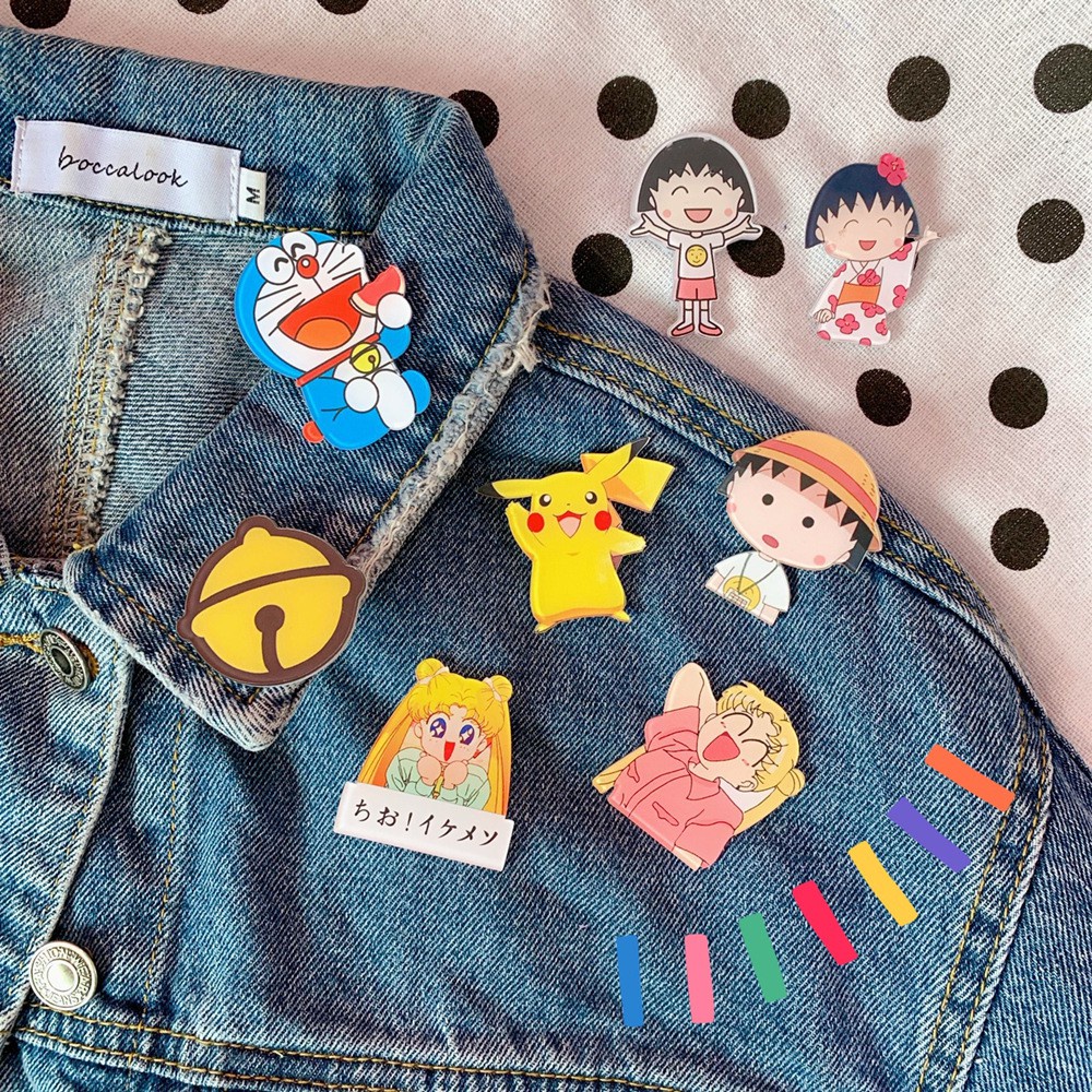 Huy Hiệu Ghim Cài Áo, Túi, Balo Nhựa Acrylic Nhiều Mẫu Hoạt Hình Nhật Bản Dễ Thương