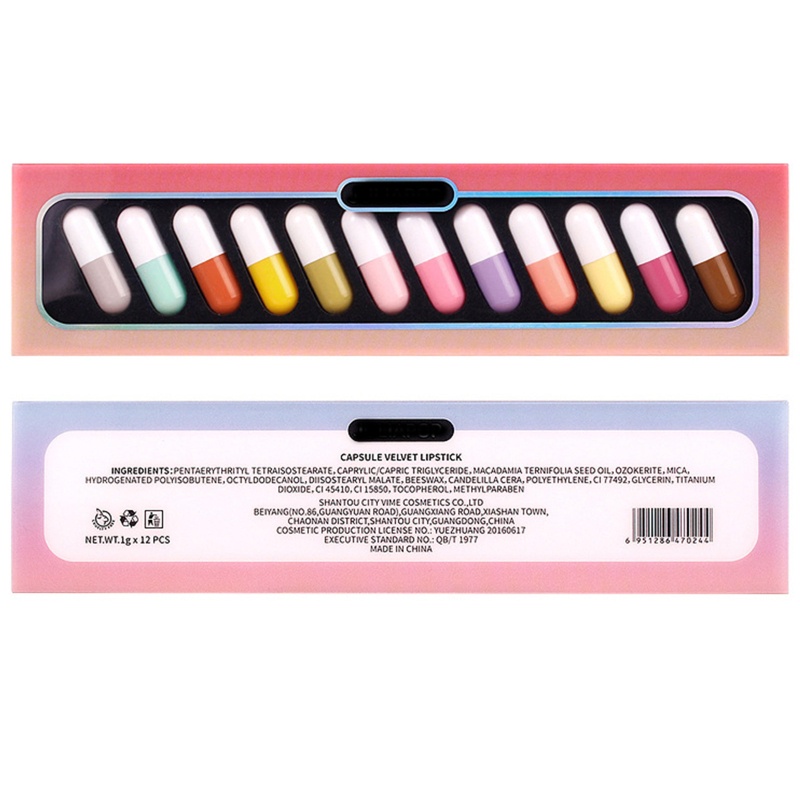 Set 12 Thỏi Son Sáp Nhung Lì Lâu Trôi Thiết Kế Hình Viên Thuốc Mini YOUYO