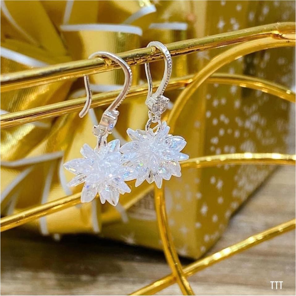 Bông tai nữ bạc ta giá rẻ mẫu hoa chùm trẻ trung lấp lánh - Kho sỉ bạc Nhất Linh