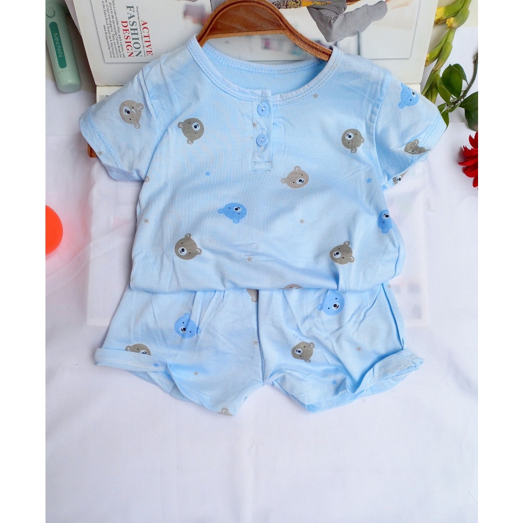 Bộ thun lạnh cộc tay cho bé CỔ TRỤ cúc ngực mềm mát (6-16kg)