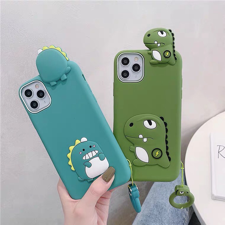 Ốp lưng iphone khủng long xanh kèm móc dành cho iphone 6/6s/7/8/6splus/7plus/8plus/X/Xs/Xsmax/11/11promax/12/12promax