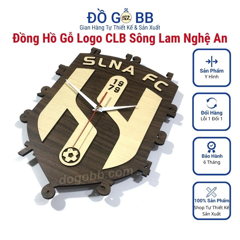 Đồng hồ bóng đá Việt Nam V League logo clb Sông Lam Nghệ An SLNA decor trang trí treo tường bằng gỗ - Đồ Gỗ BB