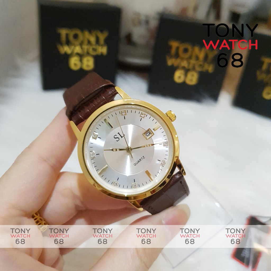Cặp đồng hồ đôi nam nữ SL dây da chính hãng có lịch chống nước Tony Watch 68