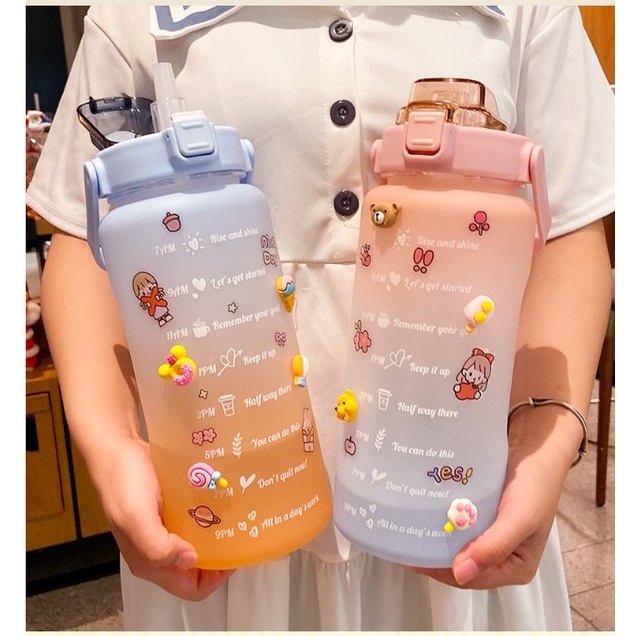 Bình nước 2 lít chia vạch nhựa cao cấp cũng cấp đủ lượng nước cơ thể cần, Bình đựng nước có vòi 2000ml có chia vạch cute