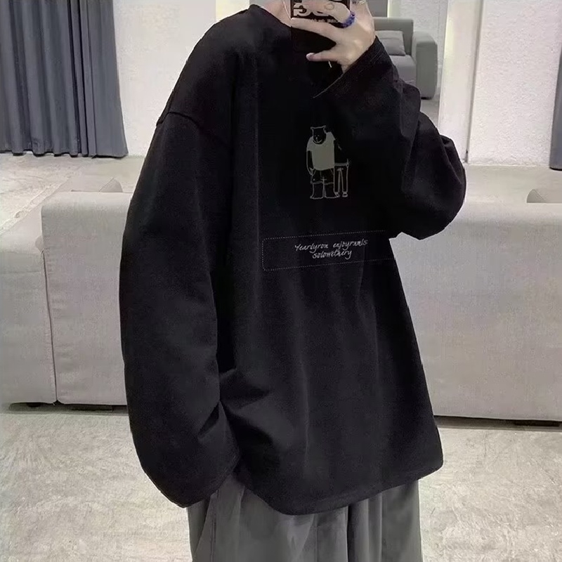 Áo Thun Tay Dài Cổ Tròn Dáng Rộng In Chữ Phong Cách Hip Hop Nhật Bản Thời Trang Cho Nam Cỡ M-5XL