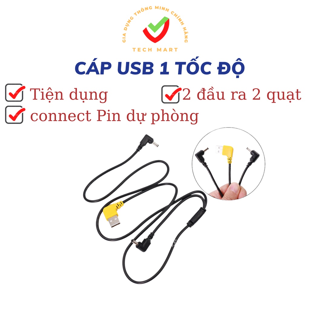 Dây cáp USB nối quạt gắn áo điều hòa một cấp tốc độ, 2 đầu ra gắn quạt
