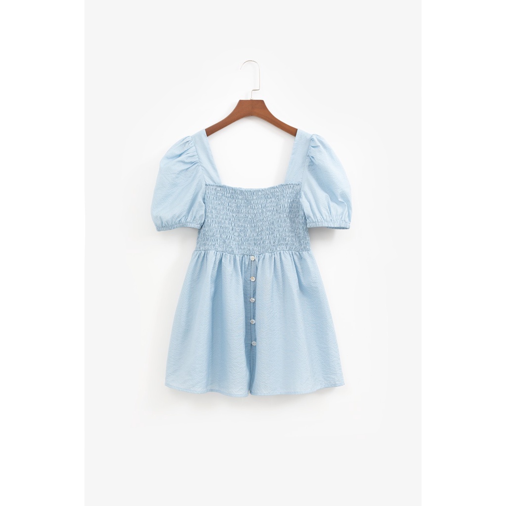 Áo babydoll dập nhún ngực mở cúc màu xanh blue MADELEN