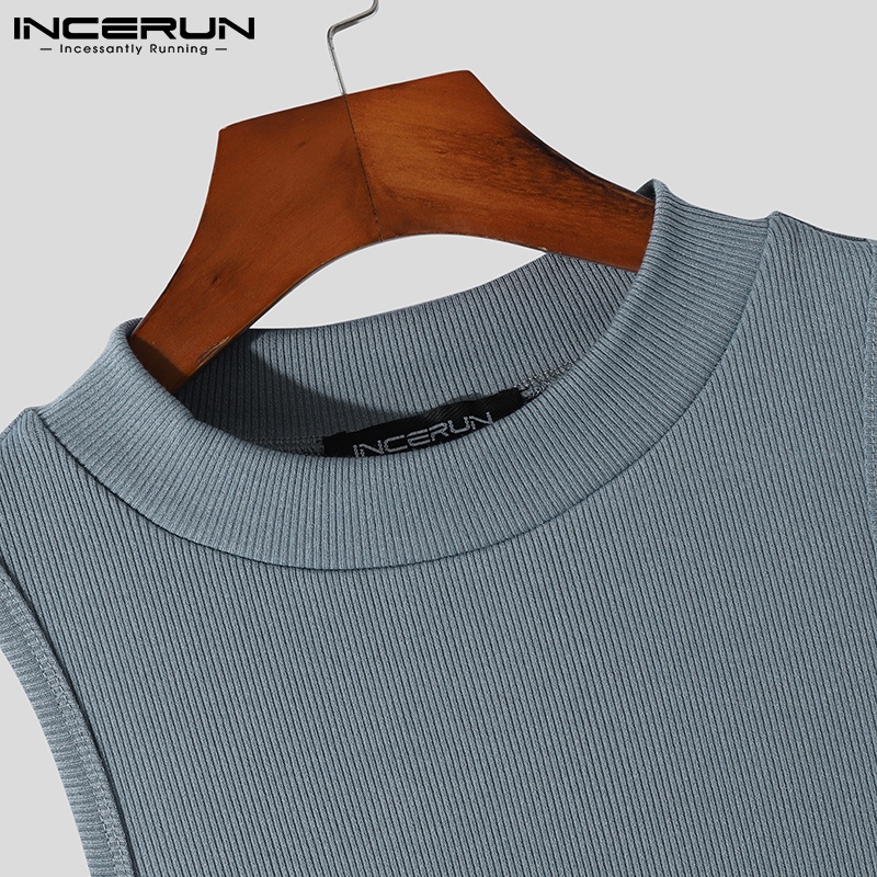 Áo ba lỗ INCERUN dệt kim cổ tròn khoét lỗ ôm dáng thời trang cho nam
