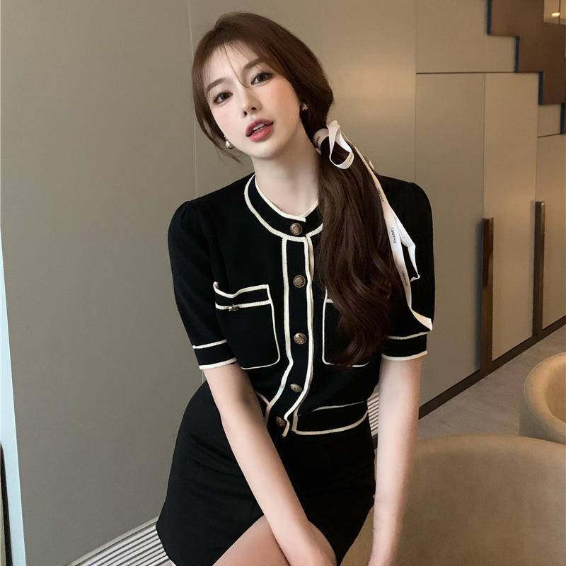 Áo Thun Dệt Kim Mỏng Tay Ngắn Phong Cách Thời Trang Hàn Quốc Dành Cho Nữ