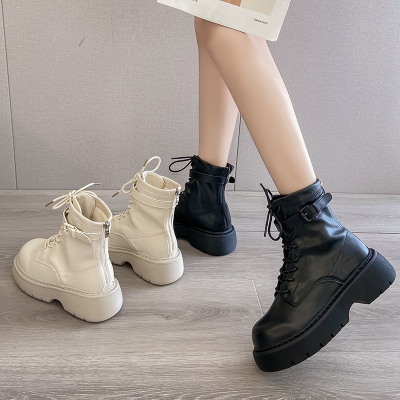 Boot cổ lửng da mềm khoá sau ullzang cao 5cm G52 | BigBuy360 - bigbuy360.vn