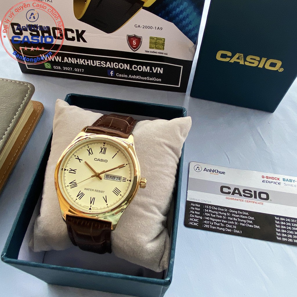 Đồng hồ nam Casio MTP-V006GL-9BUDF Chính hãng - Dây da - Mặt La mã - Mạ Vàng