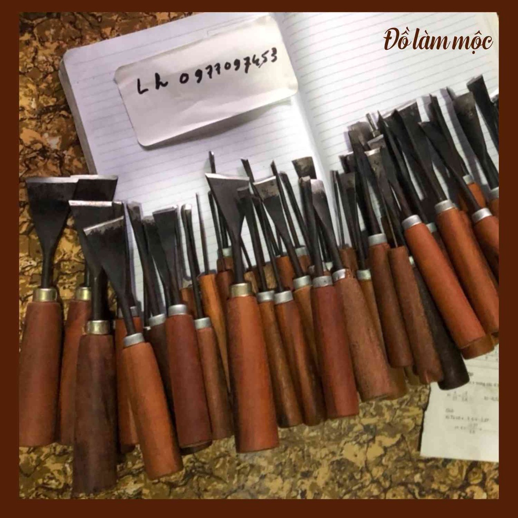 Bộ 45 cây đục gỗ chất lượng cao đục điêu khắc đục tranh tượng đồ thờ bàn ghế mài sắc kèm cán gỗ nghiến