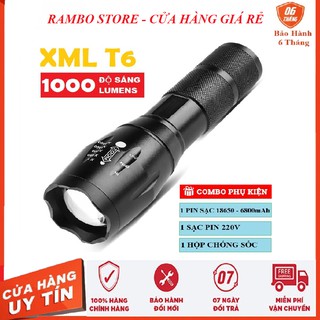 Đèn pin siêu sáng T6 mẫu 2021  đủ phụ kiện gồm Pin + sạc + hộp bảo hành 6 tháng