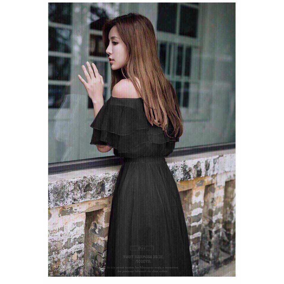 Đầm Maxi voan bẹt vai