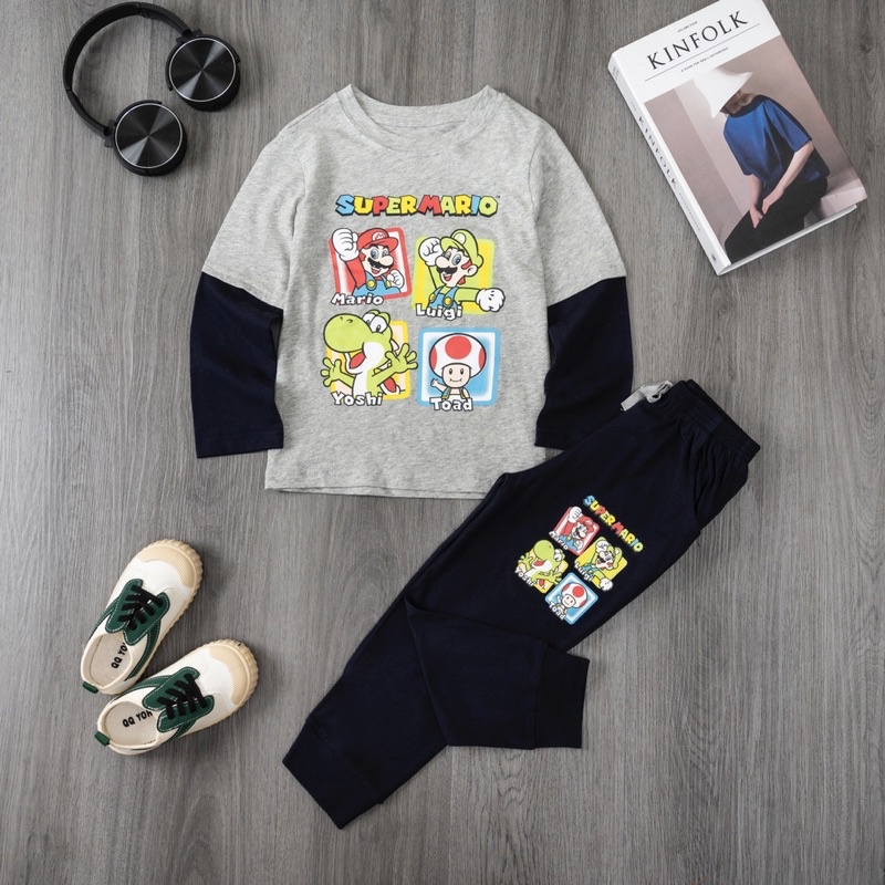 Bộ dài nối tay bé trai Janeshop, Set quần áo dài tay cotton size nhí 2-7