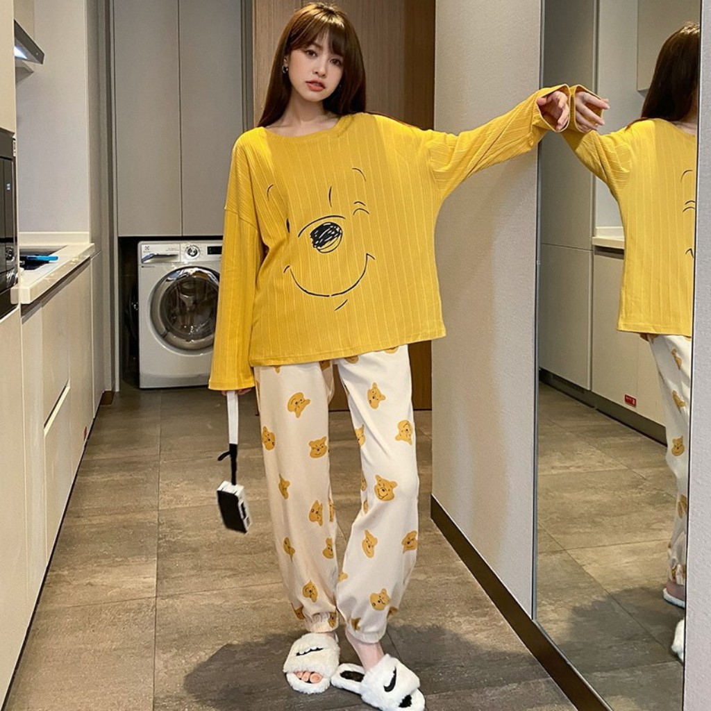 Bộ đồ ngủ, đồ ngủ nữ pijama thu đông dài tay cotton phong cách Hàn Quốc cực dễ thương | BigBuy360 - bigbuy360.vn
