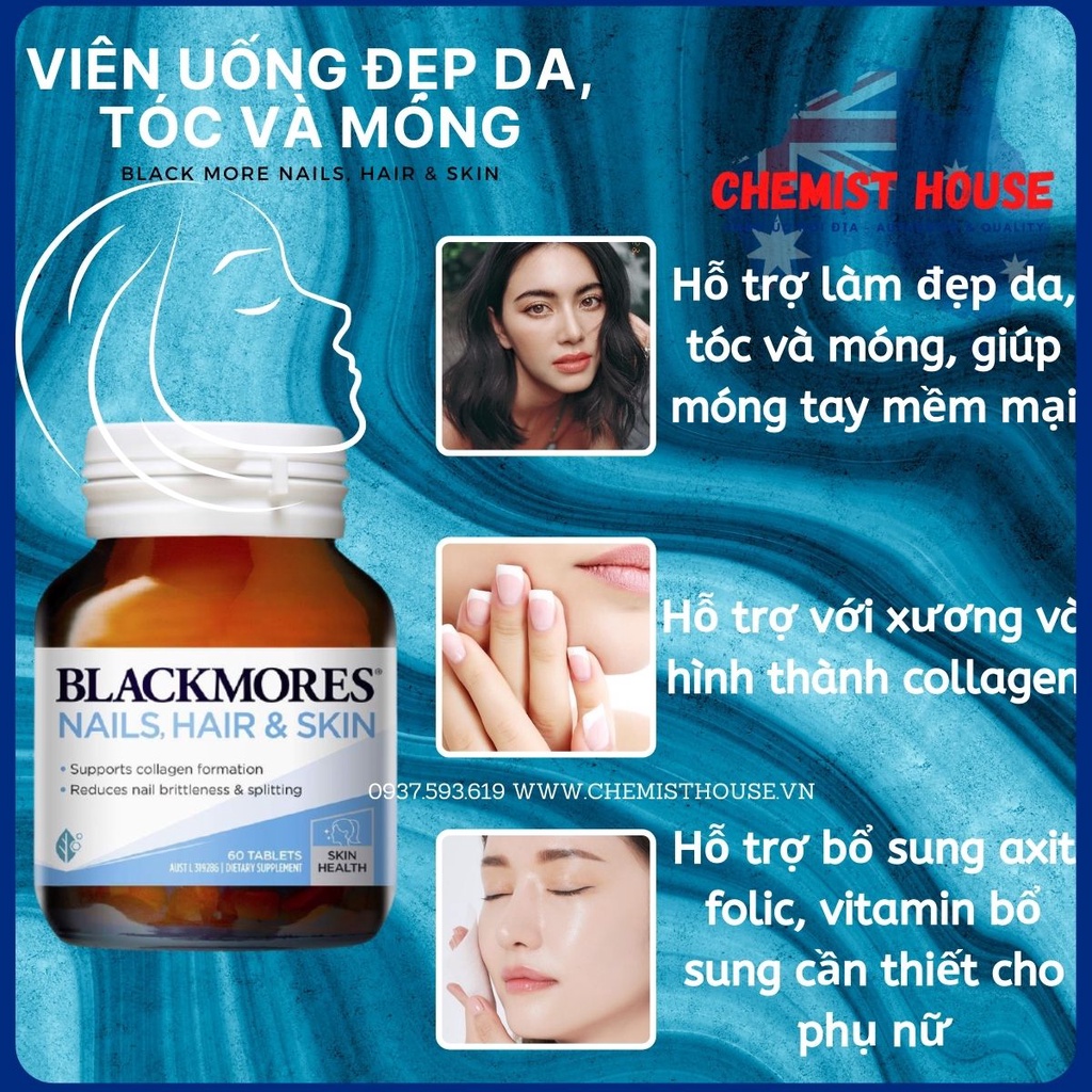 [Hàng chuẩn Úc] Viên uống Đẹp da, tóc và móng - Blackmore Nails, Hair &amp; Skin DATE 2023