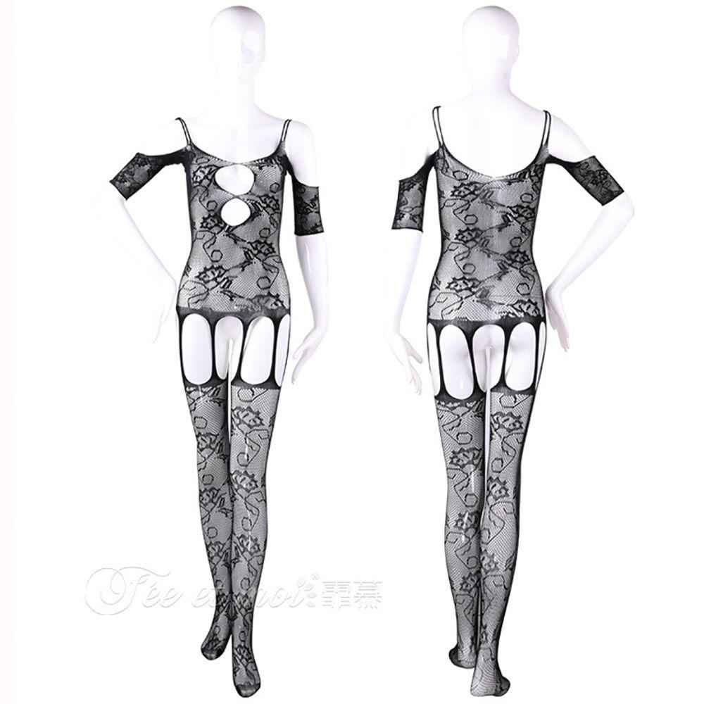 Bộ Đồ Ngủ Liền Thân Bằng Nylon Phối Ren Hở Đáy Quyến Rũ Thời Trang