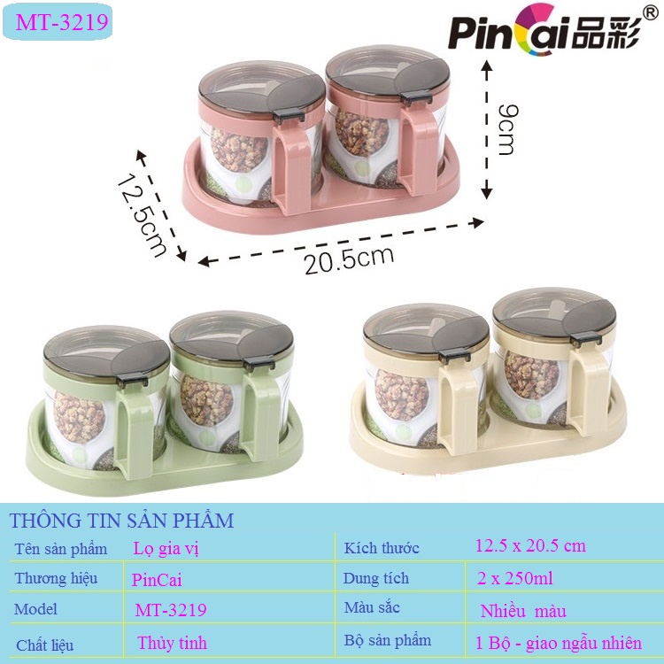 Bộ đựng gia vị thủy tinh 2, 3, 4 ngăn kèm thìa, nắp bật thông minh, tay cầm tiện lợi PinCai QH