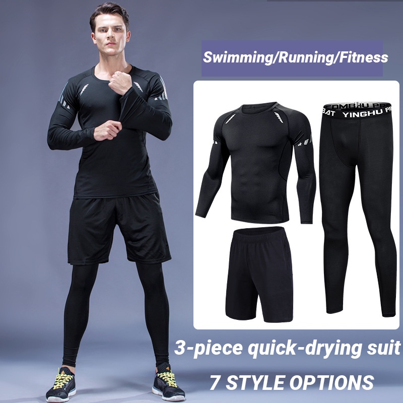 Bộ Đồ Bơi 3 Món Áo Tay Dài + Quần Short + Quần Dài Nhanh Khô Thời Trang Cho Nam