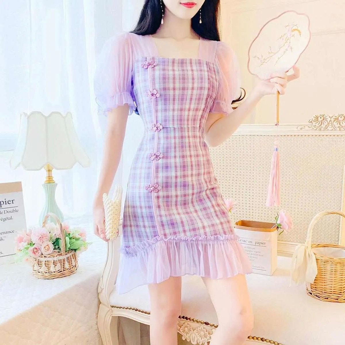 Women Off Shoulder Square Neck Puff Sleeve Ladies Small Dress | BigBuy360 - bigbuy360.vn