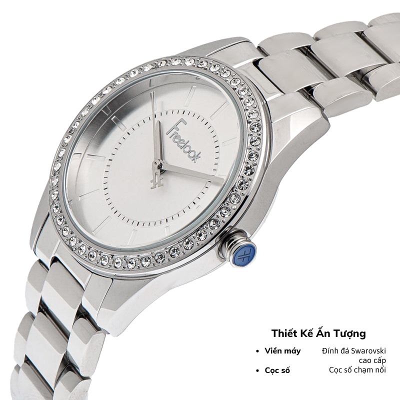 Đồng hồ nữ Freelook FL.1.10191, Chống nước, Dây thép không gỉ, Viền máy đính đá, sang trọng cao cấp, Bảo hành chính hãng