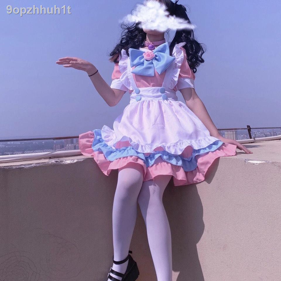 váy đầm dáng xoèChân váy₪⊙☇mới siêu dễ thương trang phục hầu gái màu hồng xanh cosplay Lolita của phụ nữ hàng