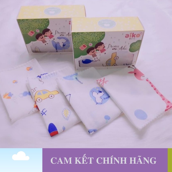 Khăn sữa sợi tre Aiko Khăn sữa xuất Nhật Aiko in hình cao cấp Hộp 5/8/10 Cái