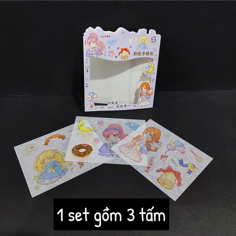 Set 3 tấm hình dán hoạ tiết dễ thương