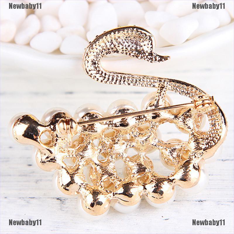 Ghim Cài Áo Hình Thiên Nga Đính Ngọc Trai Nhân Tạo Thời Trang