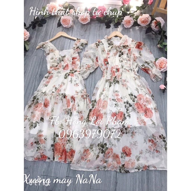 Đầm váy đôi bạn thân hoa dễ thương