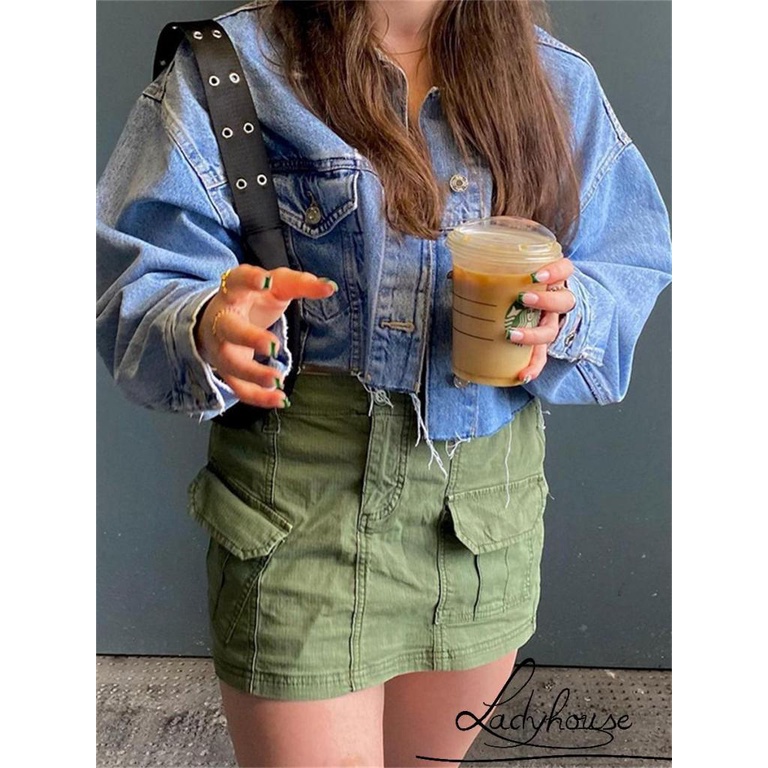 Chân Váy Ngắn Dáng Chữ A Lưng Thấp Có Túi Trước Màu Trơn Thời Trang Mùa Hè Cho Nữ