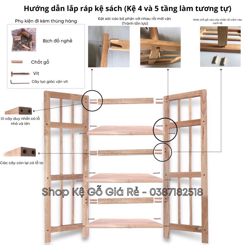 Kệ Sách Gỗ 4 Tầng Ngang 38cm