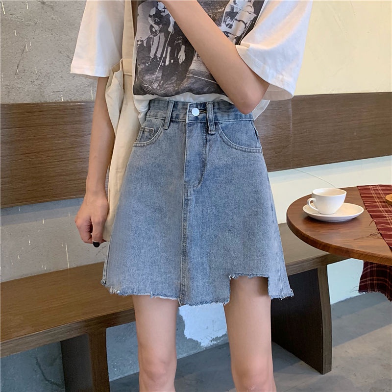 Chân Váy Denim Chữ A Lưng Cao Phong Cách Hàn Quốc Thời Trang Mùa Hè