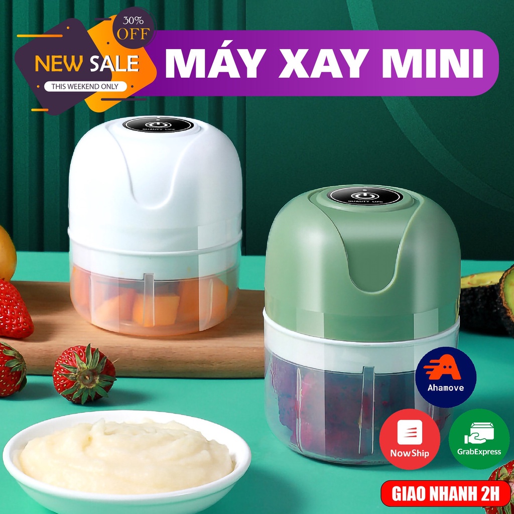 Máy xay đa năng mini, xay tỏi ớt, các loại gia vị - Dung tích 250ml - Sạc pin tích điện kèm sạc (Kingmart68)