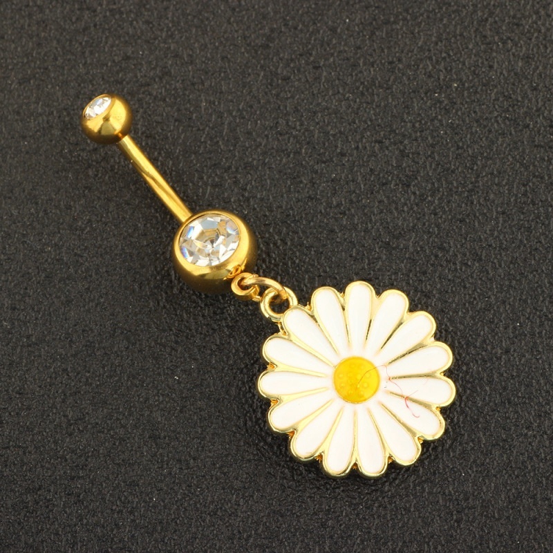 Khuyên rốn hình hoa cúc đính đá bằng thép y tế